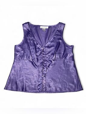 Y2K vintage Fairycore purple satin blouse tank top with ruffle and button-up L🪐